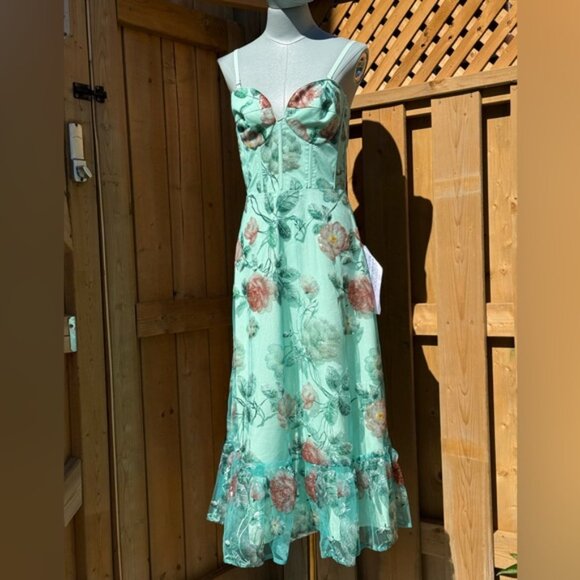 🆕 DRESS THE POPULATION 🧿 NWOT Lauren Floral Sequin Midi Dress, Sage - Sz S - Picture 10 of 15